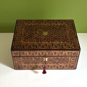 Victorian Marquetry Walnut Jewellery Box, Lockable