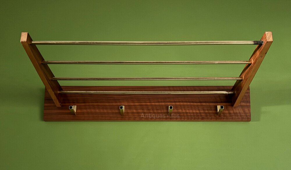 Antiques Atlas - Vintage 1960s Teak And Brass Coat Rack & Shelf ...