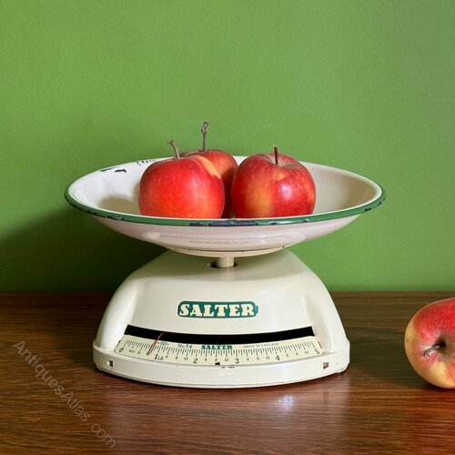 Antiques Atlas - Vintage Salter Enamel Kitchen Weighing Scales