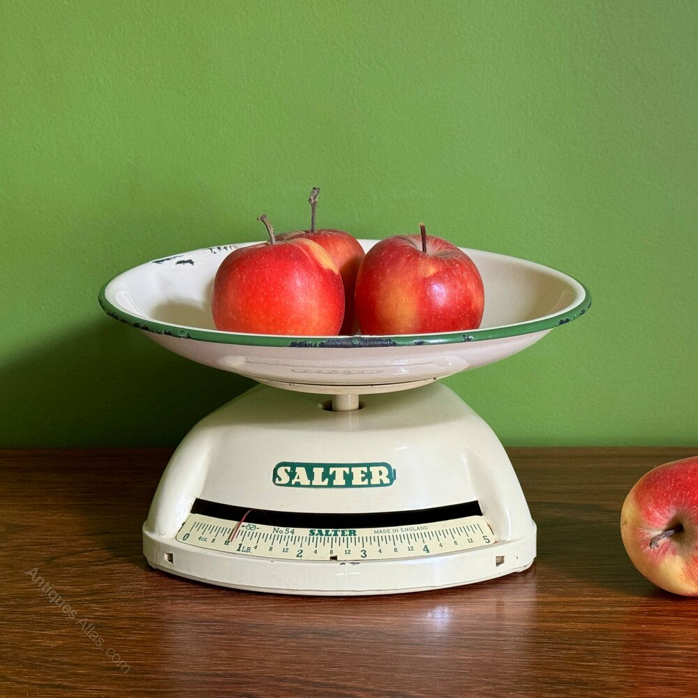 Antiques Atlas - Vintage Salter Enamel Kitchen Weighing Scales