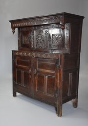 17thc Carved Oak Press Cupboard With Superb Patina
