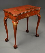 18thc Style Red Lacquered Chinoiserie Card Table