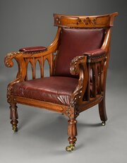 Exceptional Gothic Revival Oak Library Armchair