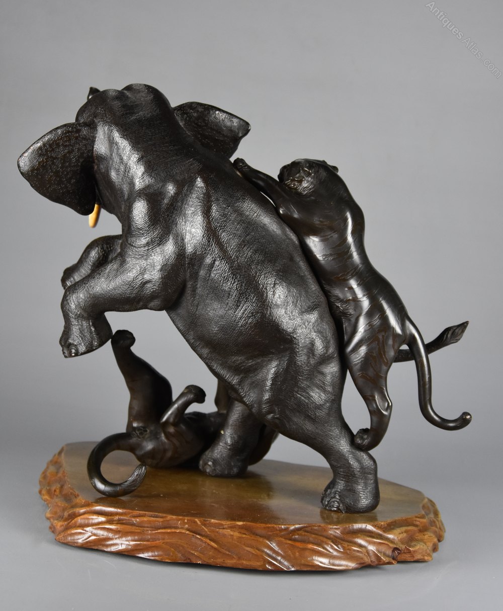 Antiques Atlas Fine Large Meiji Japanese Elephant & Tiger Bronze