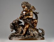 Fine Quality 19thc French Bronze Of Putto & Spanie