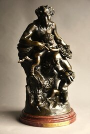Large Mid 19thc French Bronze Satyr And Faun Group