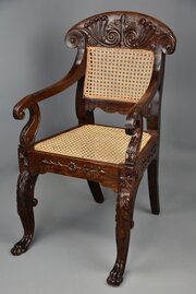 Mid 19thc Anglo Indian Carved Padouk Open Armchair