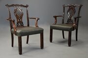 Pair Of Chippendale Style Mahogany Open Armchairs