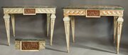 Pair Of Italian Painted Consoles With Marble Tops 