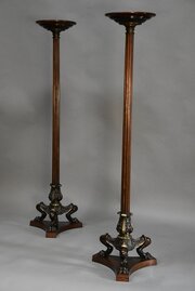 Pair Of Regency Style Bronze & Mahogany Torcheres