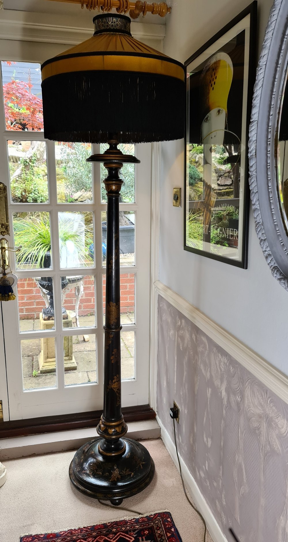 Antiques Atlas Large Black Lacquered Standard Lamp, Silk Shades