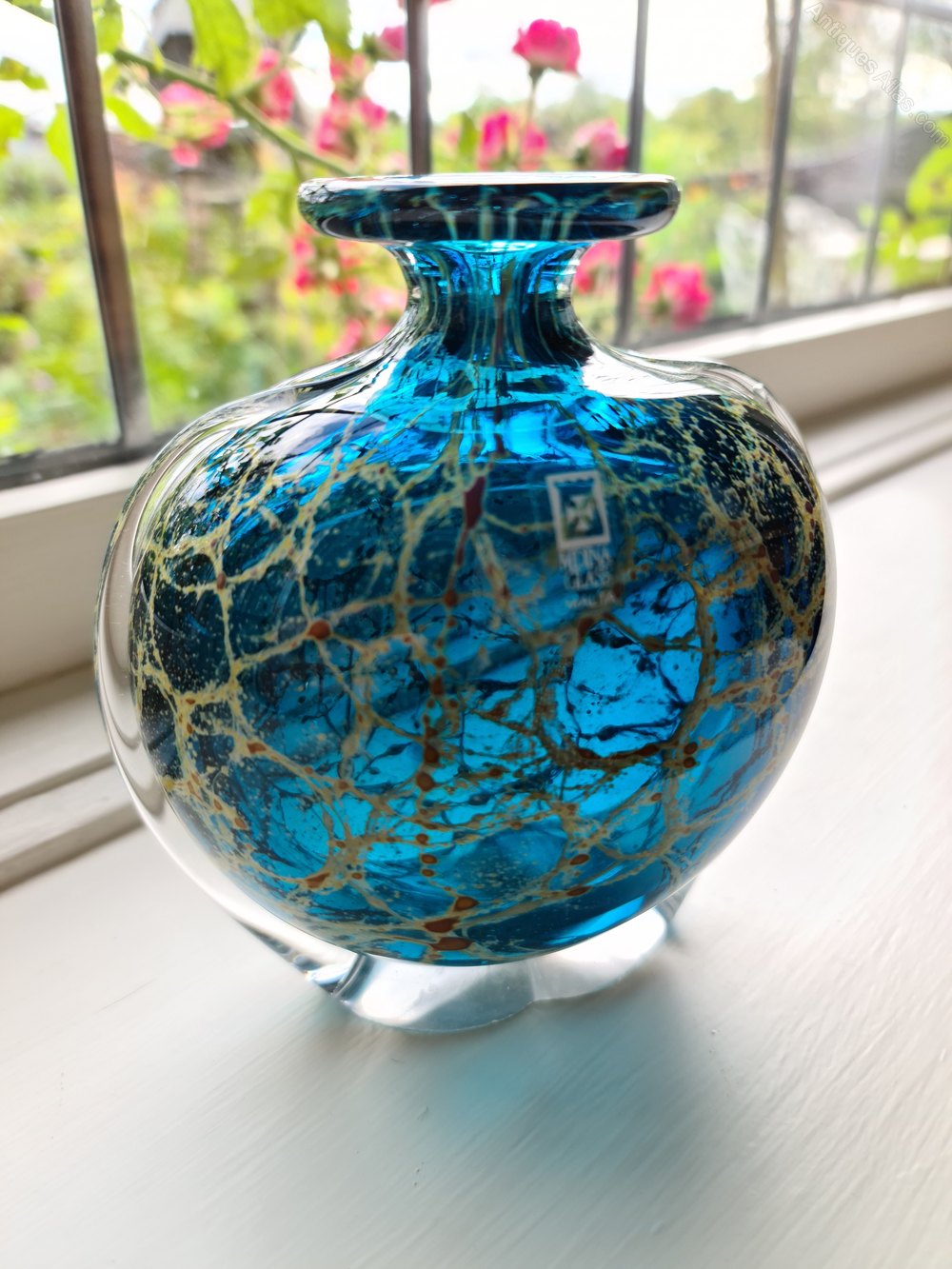 Antiques Atlas Mdina Glass Crystal Blue Side Stripe Vase
