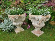 Pair Of 19th Century Terracotta Rams Head Urns