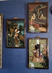 Set Of Three Chinese Reverse Paintings On Glass