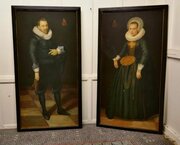 17th Manner Huge Pair Of Marriage Oil Portraits 