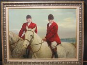 Fox Hunting Equestrian Oil Painting Grey Bay Hunter 