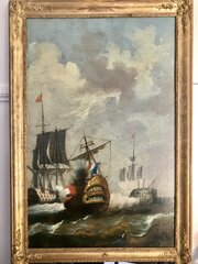 French Trumeau Oil Painting And Gilt Mirror Seascape