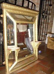 Gilt Cushion Mirror Bevel Cut 19th Glass Shelves