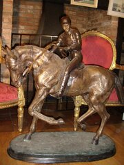Huge French Bronze Race Horse Sculpture Of Jockey 