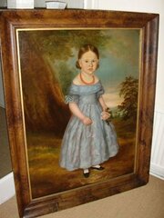 Huge Georgian Oil Portrait Young Girl In Blue Dress