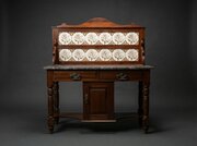 Marble Top Washstand Edwardian Walnut Tiled Back
