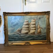 Norwegian Barque Sailing Ship 19th Marine Painting