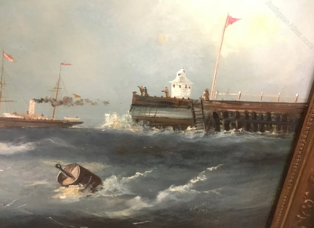 Antiques Atlas Seascape Oil Painting Gorleston Pier Great Yarmouth