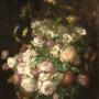 Large 19th Century Austrian Impressionist Still Life Flowers In Glass Vase  antique oil paintings of flowers