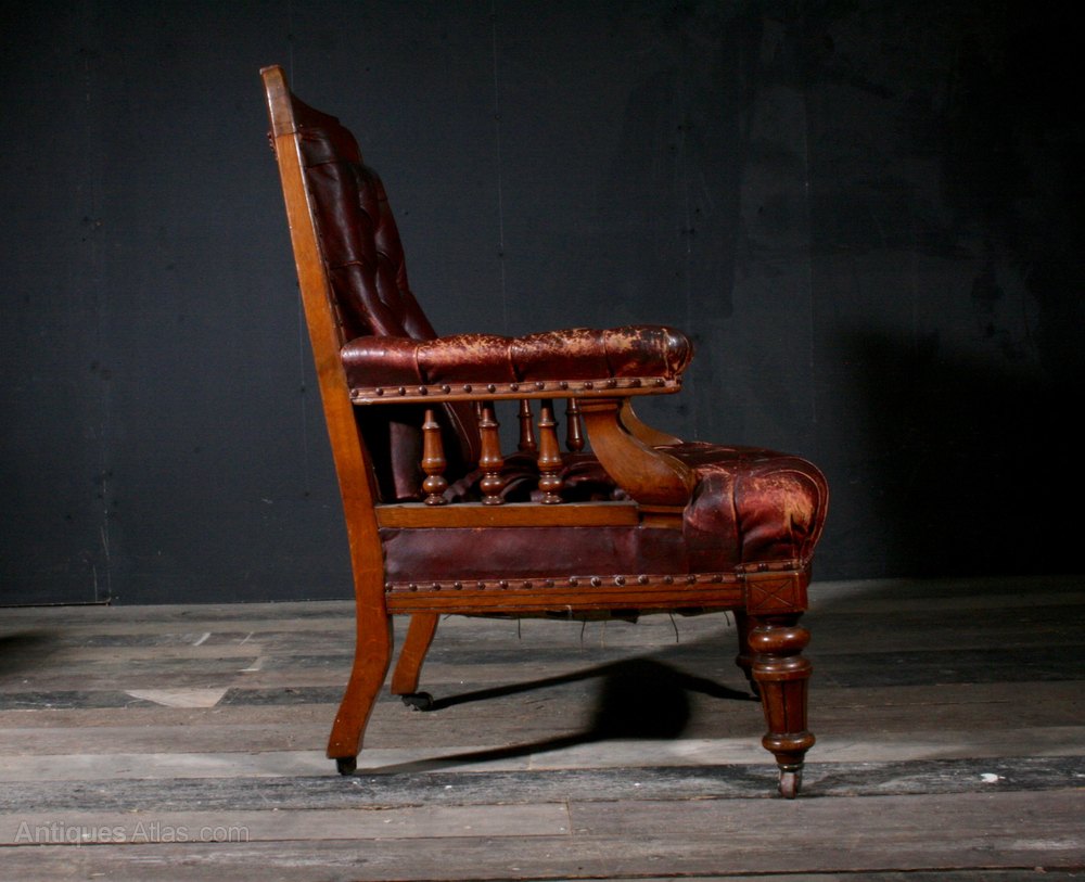 English Leather Library Chair - Antiques Atlas