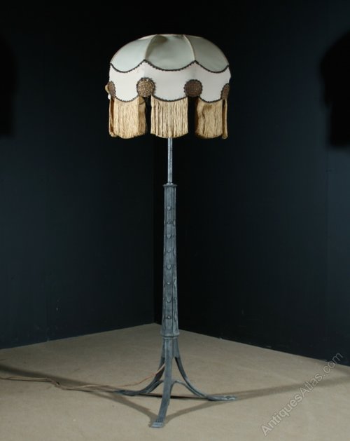 Large Pewter Floor Lamp In The Manner Of Voysey