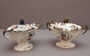 Pair 19th Century Masons Ironstone Sauce Tureens & Ladles