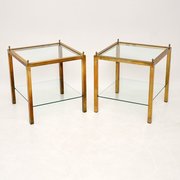 1960’s Pair Of Vintage Brass & Glass Side Tables