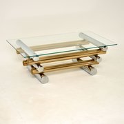 1970s Vintage Chrome & Brass Coffee Table By Pieff
