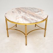 1970s Vintage Italian Brass & Marble Coffee Table