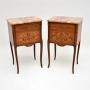 2 Antique French Inlaid Marble Top Bedside Chests