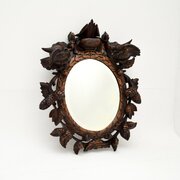 Antique Bavarian Carved Oak Black Forest Mirror