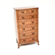 Antique Bow Front Burr Walnut Chest Of Drawers