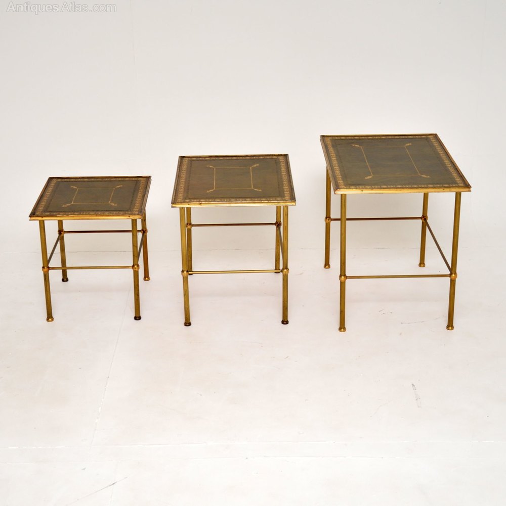 Antique Brass & Leather Nest Of 3 Tables Antiques Atlas