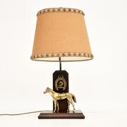 Antique Brass And Oak Equestrian Table Lamp