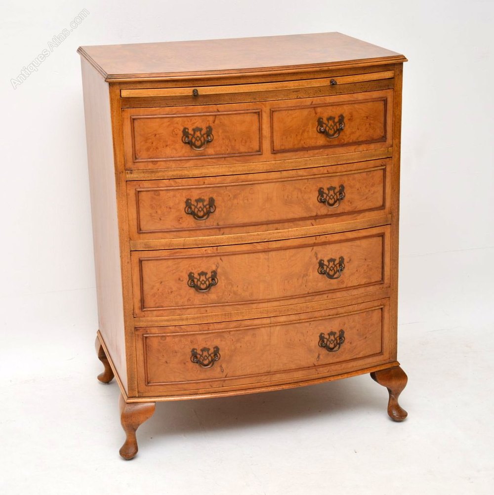 Antique Burr Walnut Bow Front Chest Of Drawers Antiques Atlas