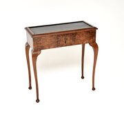 Antique Burr Walnut Leather Top Console Table