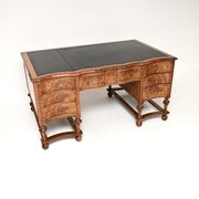 Antique Burr Walnut Leather Top Partners Desk