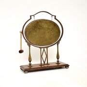 Antique Edwardian Brass And Oak Dinner Gong