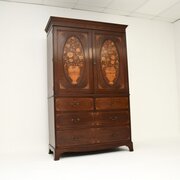 Antique Edwardian Inlaid Mahogany Linen Press