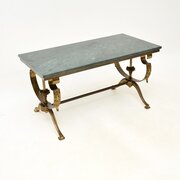 Antique French Brass Marble Top Coffee Table