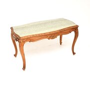 Antique French Carved Walnut Marble Top Coffee Table