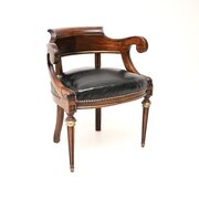 Antique French Empire Mahogany Leather Desk Chair