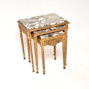 Antique French Gilt Wood Marble Top Nest Of Tables