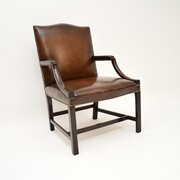 Antique Georgian Leather Gainsborough Armchair