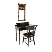 Antique Hitchcock Vanity Desk With Chair & Mirror